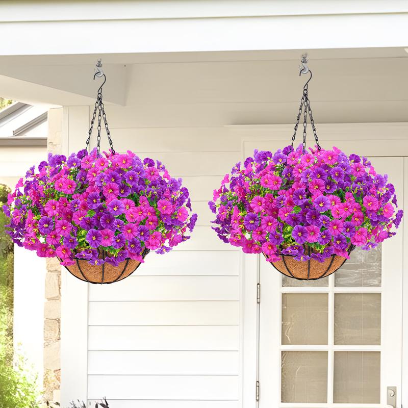 Artificial Hanging Flowers for Outdoors, UV Resistant Fake Flowers with Hanging Baskets, Artificial Flowers for Decoration Outdoors Garden, Spring Decor for Patio Porch(Mixed Color)