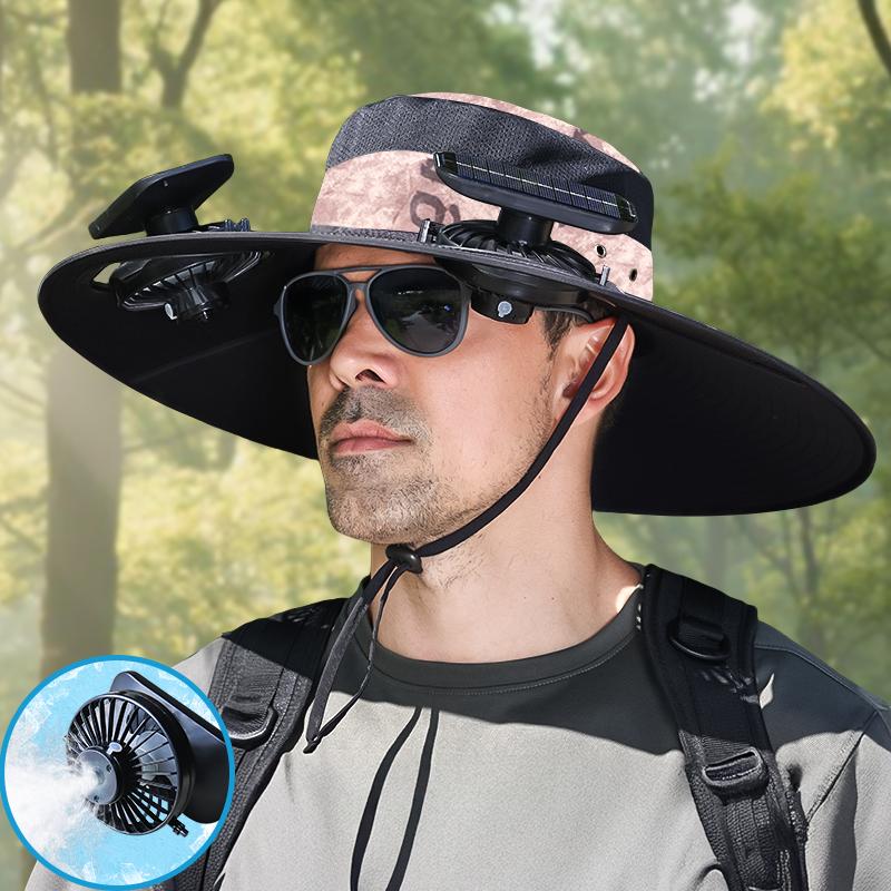2025 New Solar Fan Outdoor Fishing Hat-Unisex Fishing Solar Fan Hat, Fisherman's Hat with Built-in Fan, Fisherman's Hat with Built-in Spray，Suitable for Fishing, Hiking, Camping, Fathers Day Gift