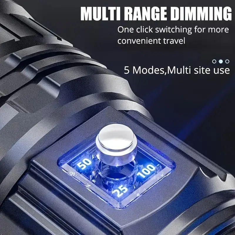 1pc Rechargeable LED Flashlights, With 5 Lighting Modes, Long Lasting Powerful Handheld Bright Flashlight For Emergencies Camping, Rescue, Hunting, Inspection, Repair Outdoor Running, Hunting, Camping, Hiking