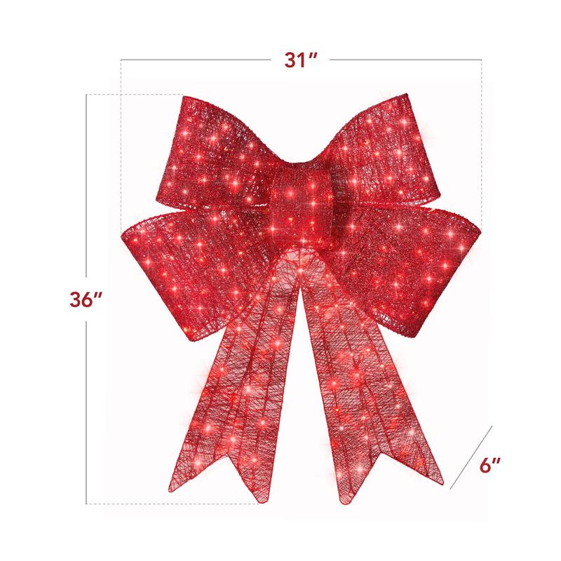 Best Choice Products Pre-Lit Christmas Bow, Large Outdoor LED Lighted Holiday Décor w/ 8 Light Functions, Hook