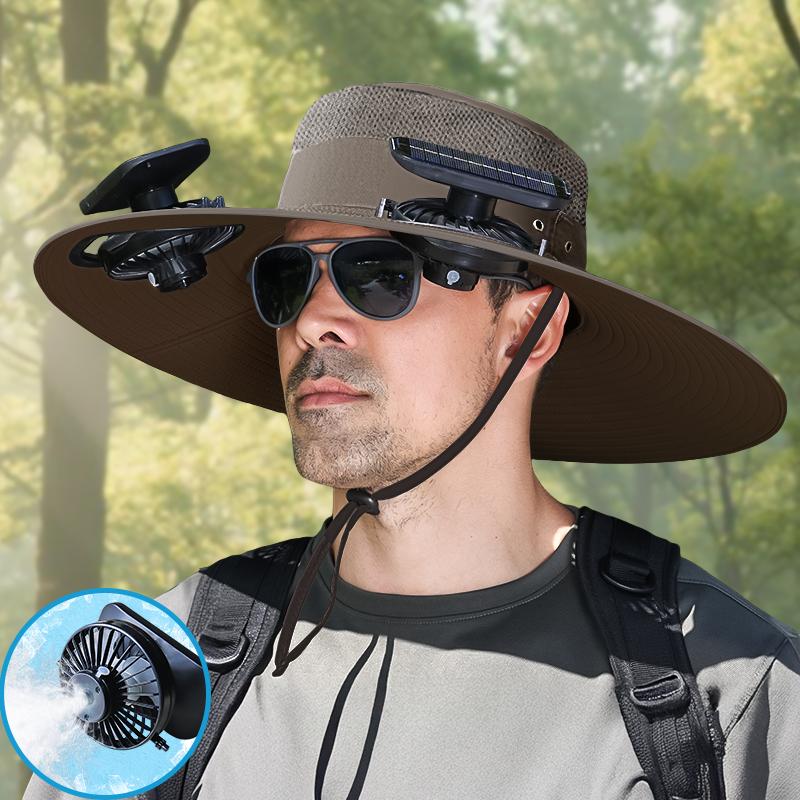 2025 New Solar Fan Outdoor Fishing Hat-Unisex Fishing Solar Fan Hat, Fisherman's Hat with Built-in Fan, Fisherman's Hat with Built-in Spray，Suitable for Fishing, Hiking, Camping, Fathers Day Gift