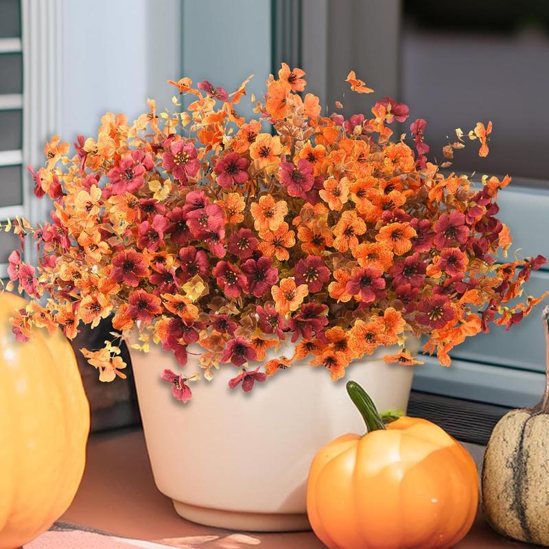 Artificial Flowers for Outdoor Decoration, 8 Packs Faux Daisy Flowers for Fall Decor, Realistic Eucalyptus Leaves Silk Mums Fake Plants for Garden Artificial Potted Plant Decor, Courtyard, Patio, Lawn