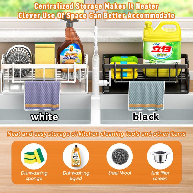 kitchen storage rack tap Metal Sponge Drainer Rack With Towl Holder Kitchen Bathroom Sink Organizer Rack Soap Holder Orgaizer rack tap hanging rack