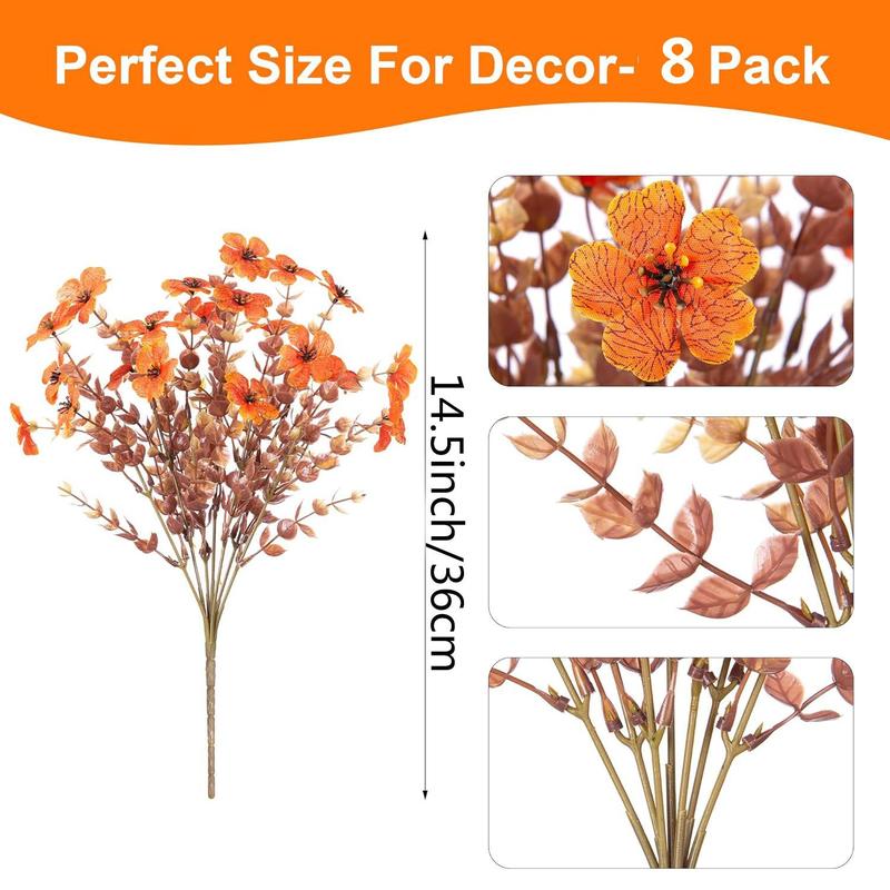 Artificial Flowers for Outdoor Decoration, 8 Packs Faux Daisy Flowers for Fall Decor, Realistic Eucalyptus Leaves Silk Mums Fake Plants for Garden Artificial Potted Plant Decor, Courtyard, Patio, Lawn