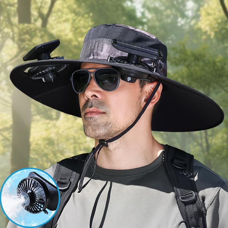 2025 New Solar Fan Outdoor Fishing Hat-Unisex Fishing Solar Fan Hat, Fisherman's Hat with Built-in Fan, Fisherman's Hat with Built-in Spray，Suitable for Fishing, Hiking, Camping, Fathers Day Gift